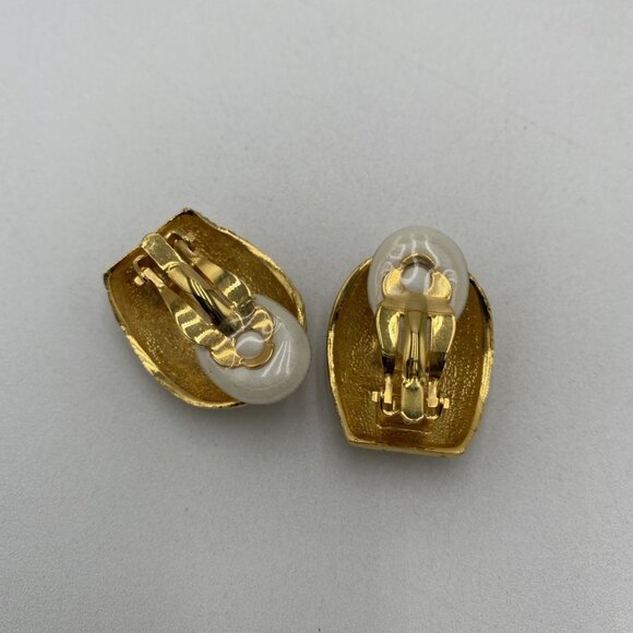 Vintage Douglas Paquette Gold Tone Chunky Earrings Braided Button Statement 80's - Picture 4 of 5